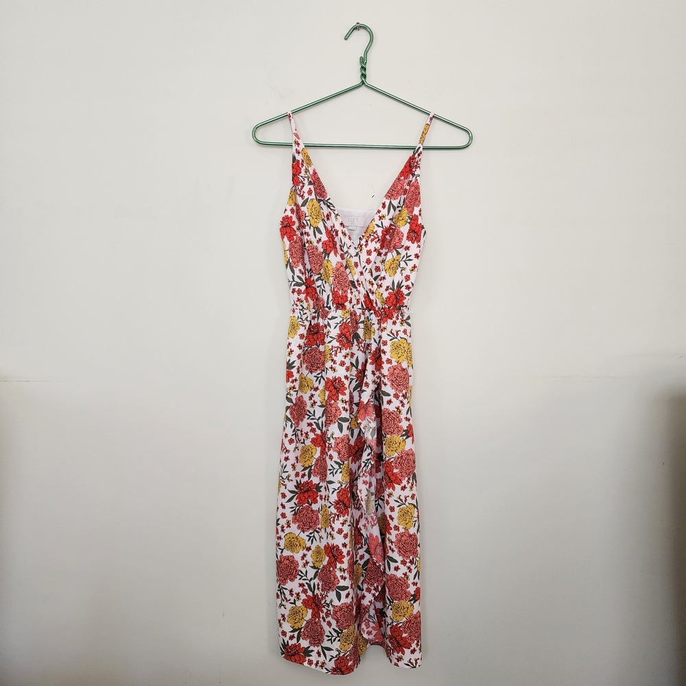 Loft Outlet Petite Floral Faux Wrap Midi Dress Red Yellow White Size XSP